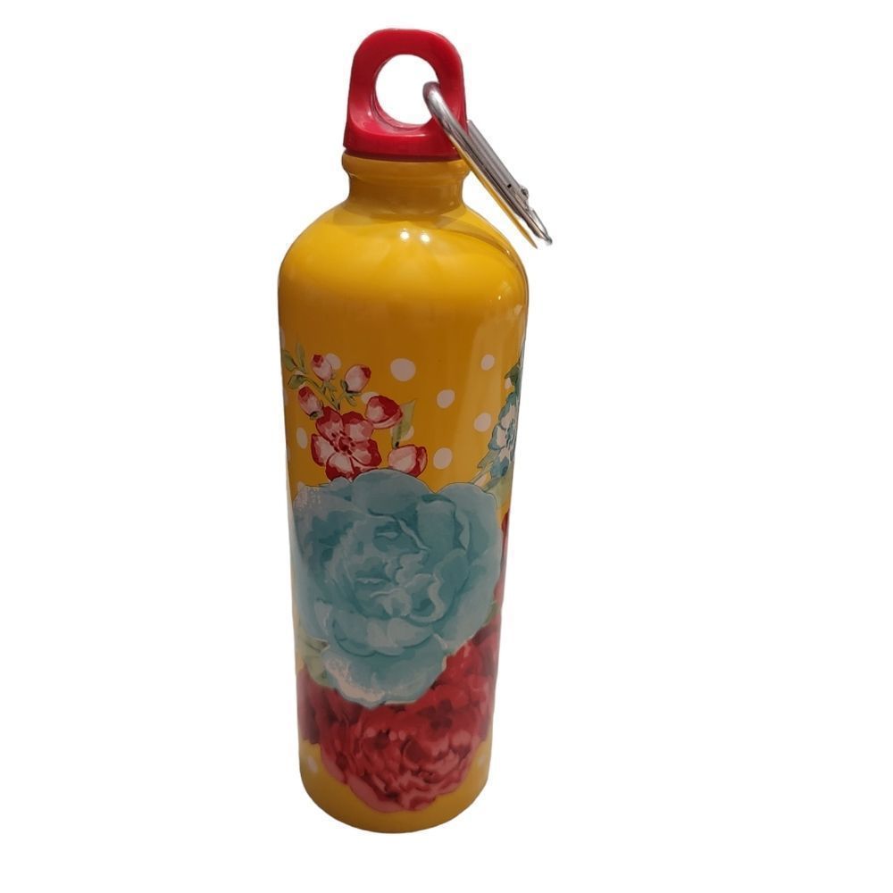 Pioneer Woman 25oz Stainless‎ Water Bottle Yellow Polka Dot Floral